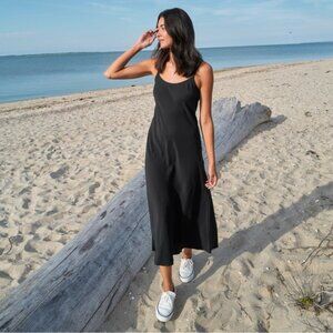 Ayr The Ten Outta Ten 100% Silk Heavyweight Scoop Black Satin Slip Midi Dress S